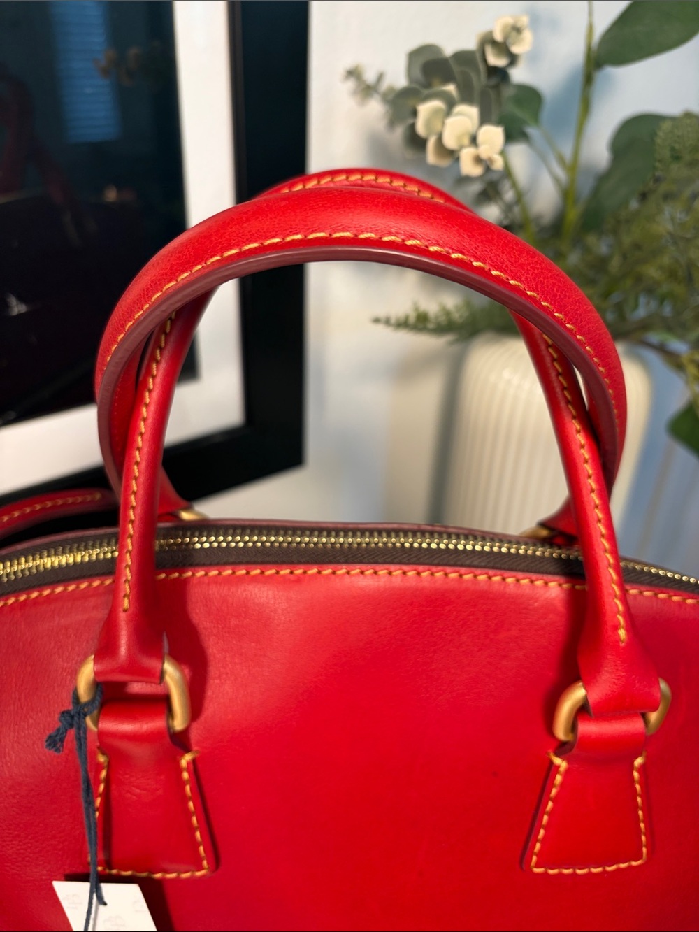 NWT Vintage Dooney & Bourke Florentine Leather Dome Satchel In Red/Bordeaux - Picture 9 of 17